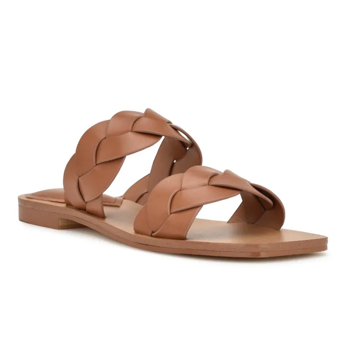Royal Flat Slide Sandals Dark Natural Woven Women Nine West Low Heel Royal Flat Slide Sandals Dark Natural Woven Women Nine West Low Heel