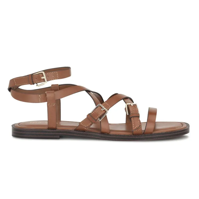 Rulen Flat Strappy Sandals Brown Women Nine West Flats