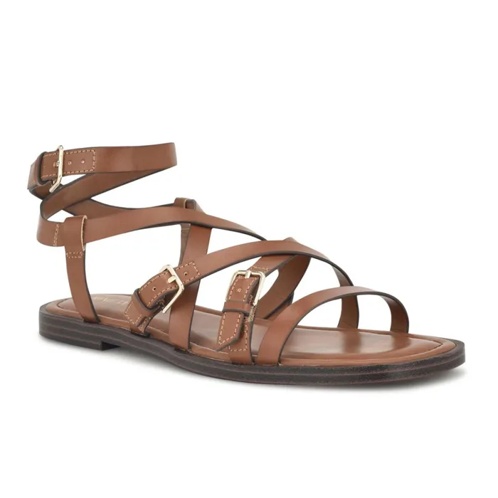 Rulen Flat Strappy Sandals Brown Women Nine West Flats