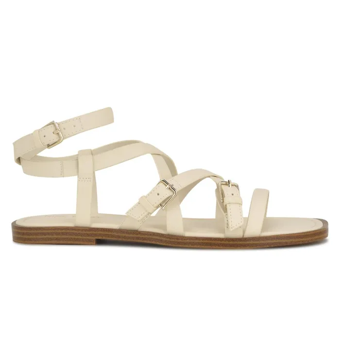 Rulen Flat Strappy Sandals Chic Cream Women Nine West Casual