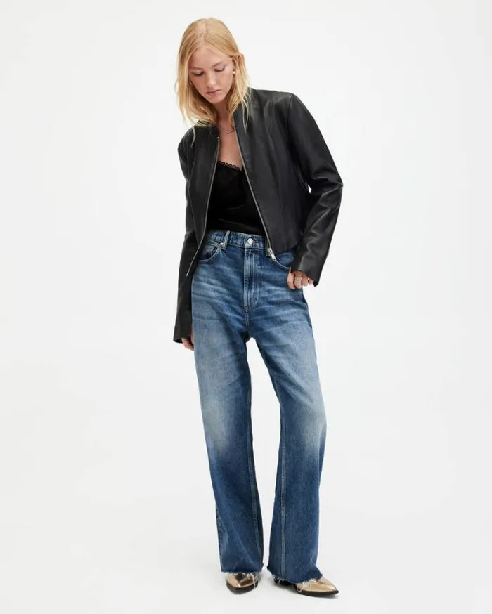 Sadler Slim Fit Leather Jacket Black Women AllSaints Leather Jackets