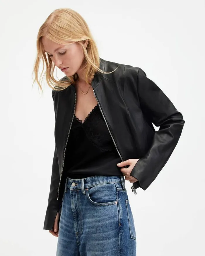Sadler Slim Fit Leather Jacket Black Women AllSaints Leather Jackets