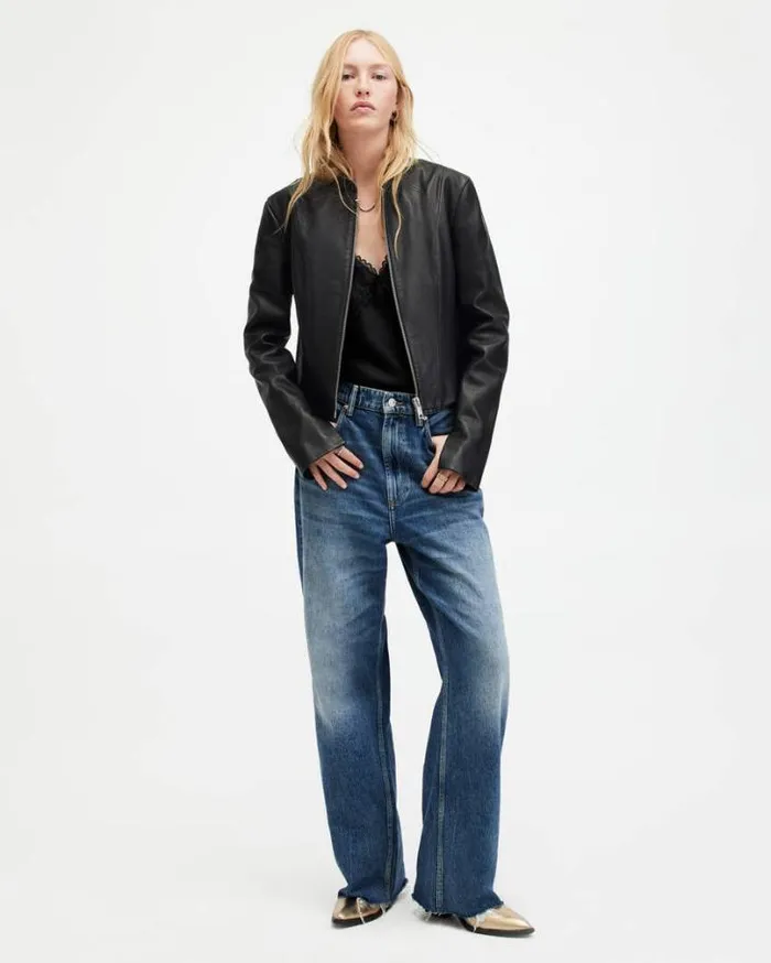Sadler Slim Fit Leather Jacket Black Women AllSaints Leather Jackets