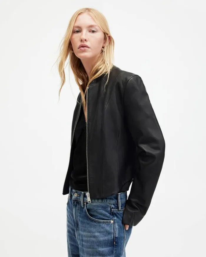 Sadler Slim Fit Leather Jacket Black Women AllSaints Leather Jackets