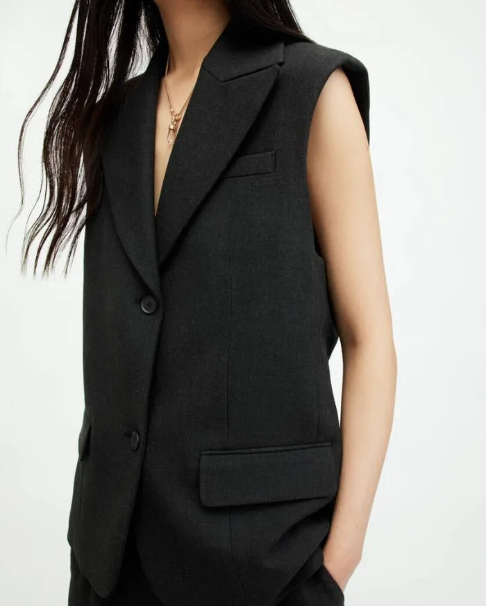 Sammey Relaxed Fit Waistcoat Charcoal Grey Women AllSaints Tops and Shirts