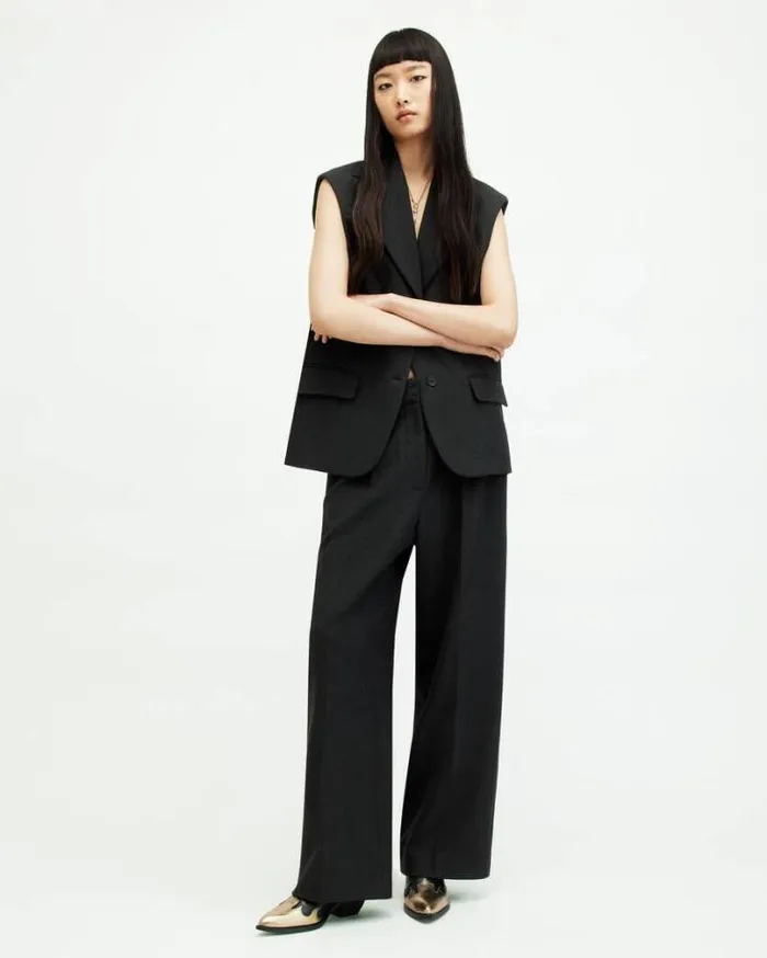 Sammey Relaxed Fit Waistcoat Charcoal Grey Women AllSaints Tops and Shirts