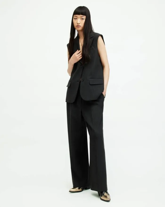 Sammey Relaxed Fit Waistcoat Charcoal Grey Women AllSaints Tops and Shirts