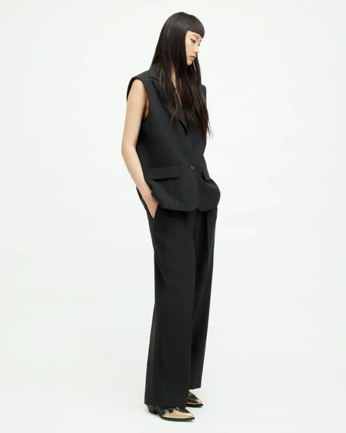 Sammey Relaxed Fit Waistcoat Charcoal Grey Women AllSaints Tops and Shirts