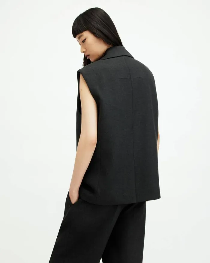 Sammey Relaxed Fit Waistcoat Charcoal Grey Women AllSaints Tops and Shirts