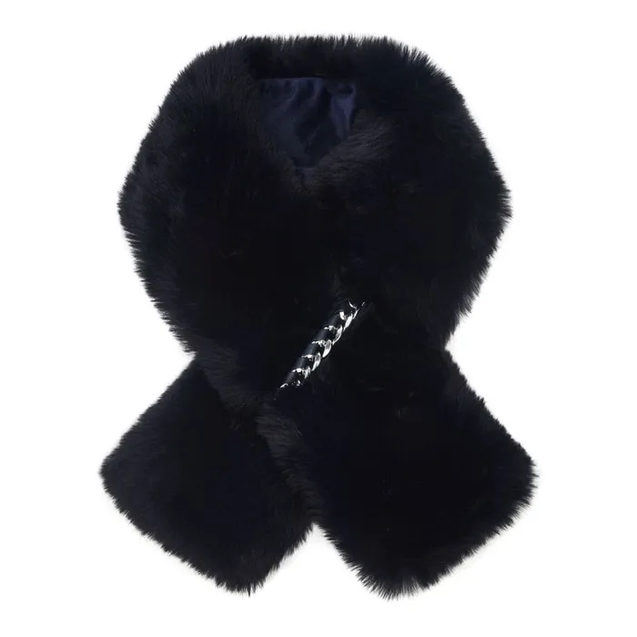 Scarves Women Moda In Pelle Yitzelscarf Navy Faux Fur
