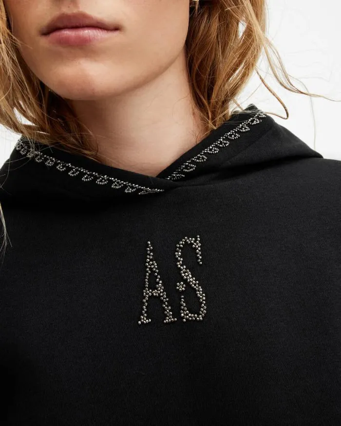Scorpion Embellished Logo Pippa Hoodie Black Women AllSaints Sweatshirts and Hoodies