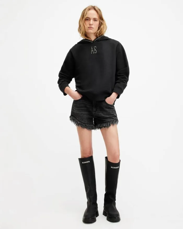 Scorpion Embellished Logo Pippa Hoodie Black Women AllSaints Sweatshirts and Hoodies