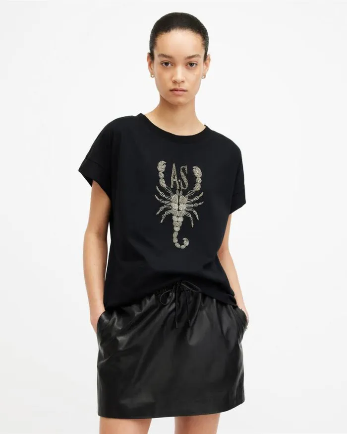 Scorpion Imogen Boy Crew Neck TShirt Black Women AllSaints TShirts