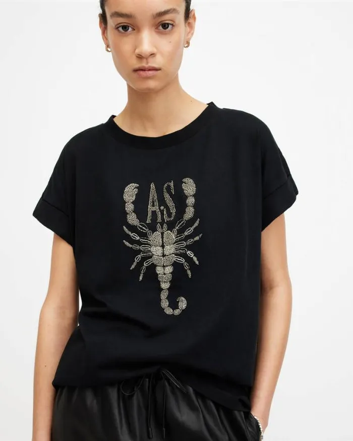 Scorpion Imogen Boy Crew Neck TShirt Black Women AllSaints TShirts