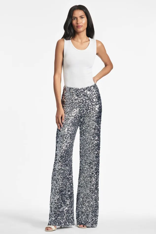 Sequin Alli Pant 8211 Gunmetal Women Sachin and Babi Pants and Jumpsuits