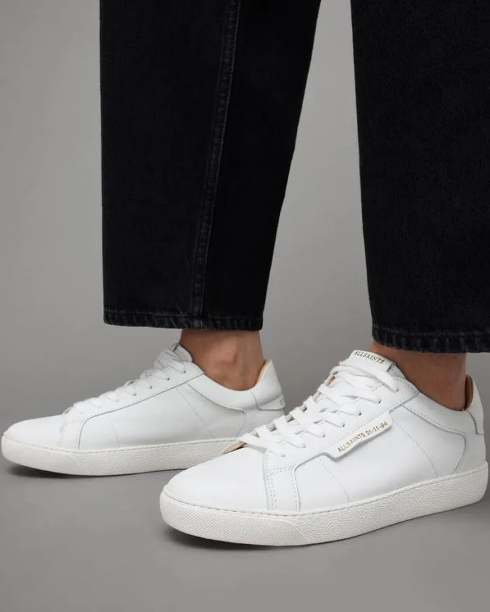 Sheer Round Toe Leather Sneakers White Women AllSaints Shoes and Boots