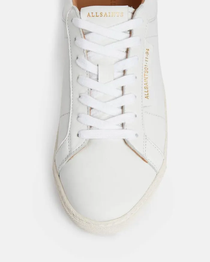 Sheer Round Toe Leather Sneakers White Women AllSaints Shoes and Boots