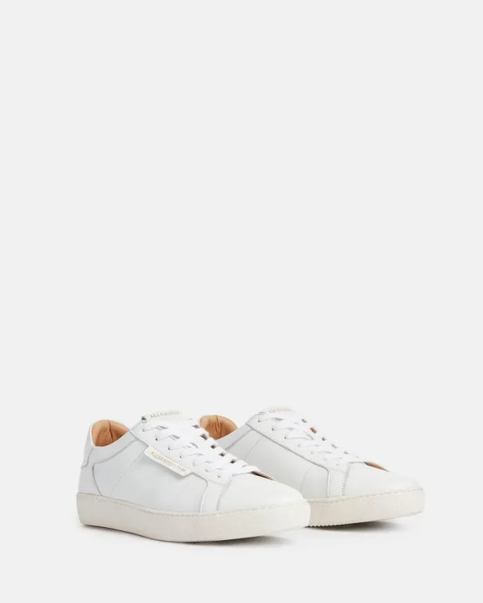 Sheer Round Toe Leather Sneakers White Women AllSaints Shoes and Boots