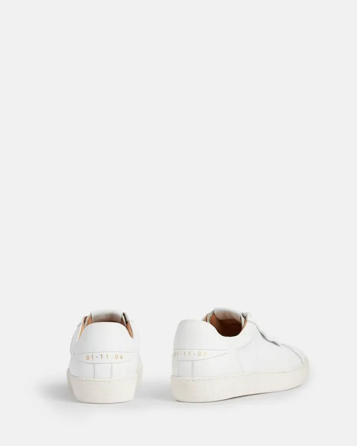 Sheer Round Toe Leather Sneakers White Women AllSaints Shoes and Boots