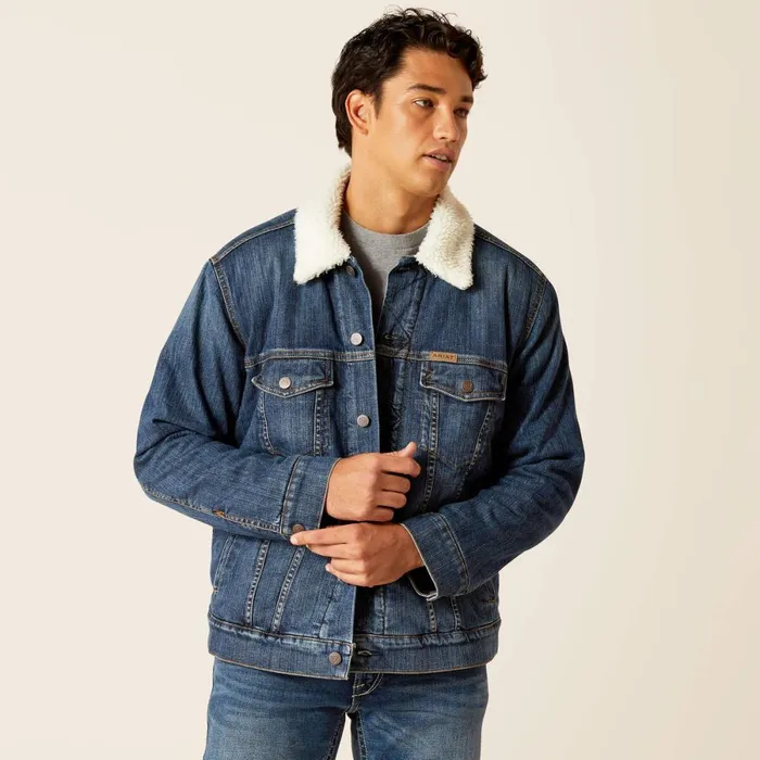 Sherpa Lined Trucker Jacket Blue Rockblue Rock Men Ariat Jackets and Vests