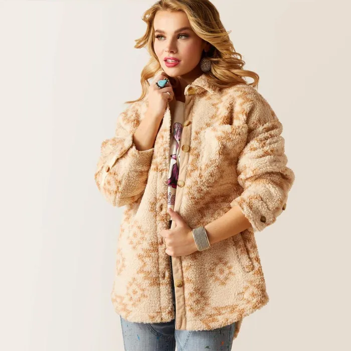 Sherpa Shacket Shirt Jacket Natural Sw Print Women Ariat Jackets and Vests