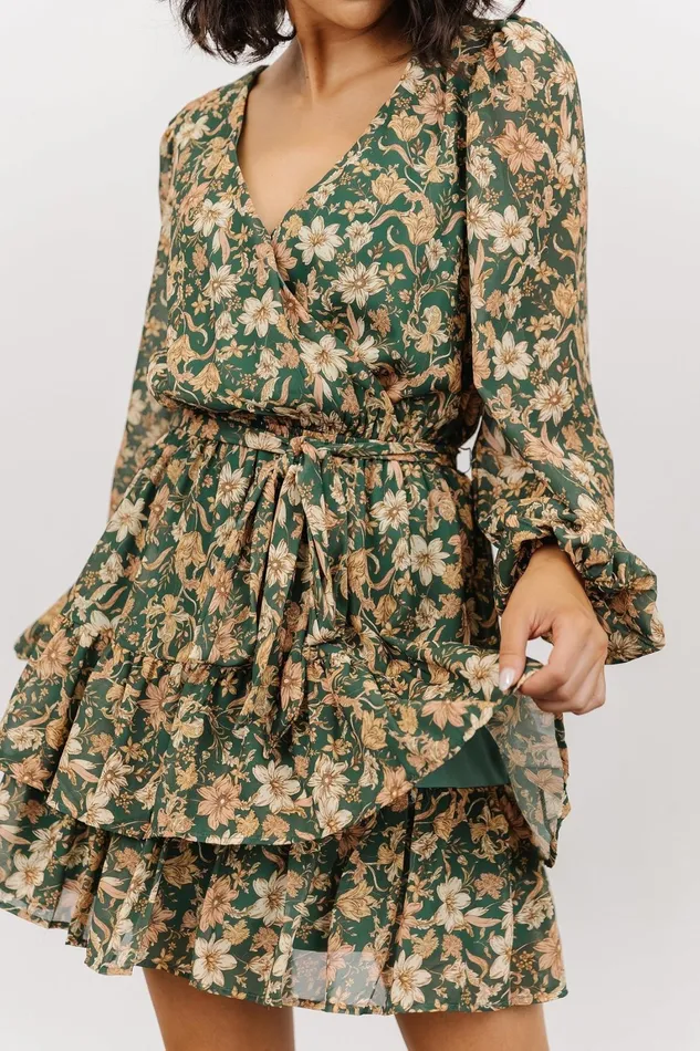 Shirley Ruffle Mini Dress Green Floral Women Baltic Born Short Dresses Shirley Ruffle Mini Dress Green Floral Women Baltic Born Short Dresses