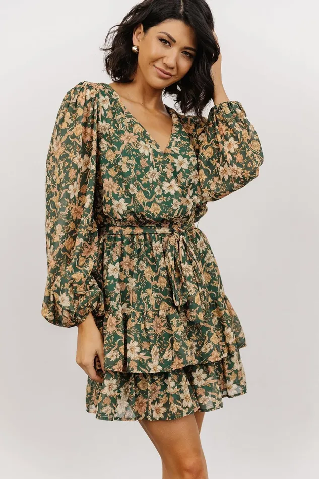 Shirley Ruffle Mini Dress Green Floral Women Baltic Born Short Dresses Shirley Ruffle Mini Dress Green Floral Women Baltic Born Short Dresses