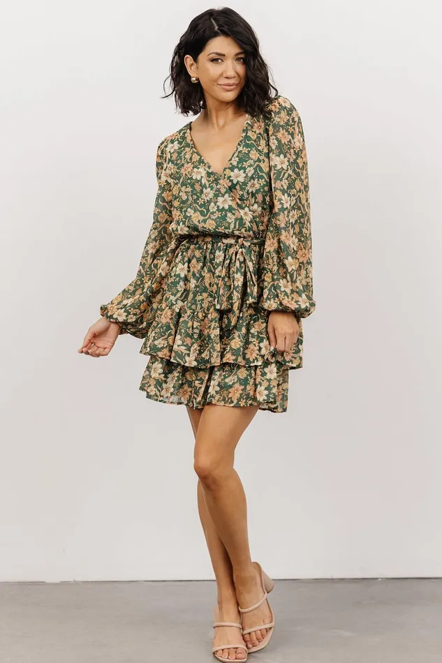 Shirley Ruffle Mini Dress Green Floral Women Baltic Born Short Dresses Shirley Ruffle Mini Dress Green Floral Women Baltic Born Short Dresses