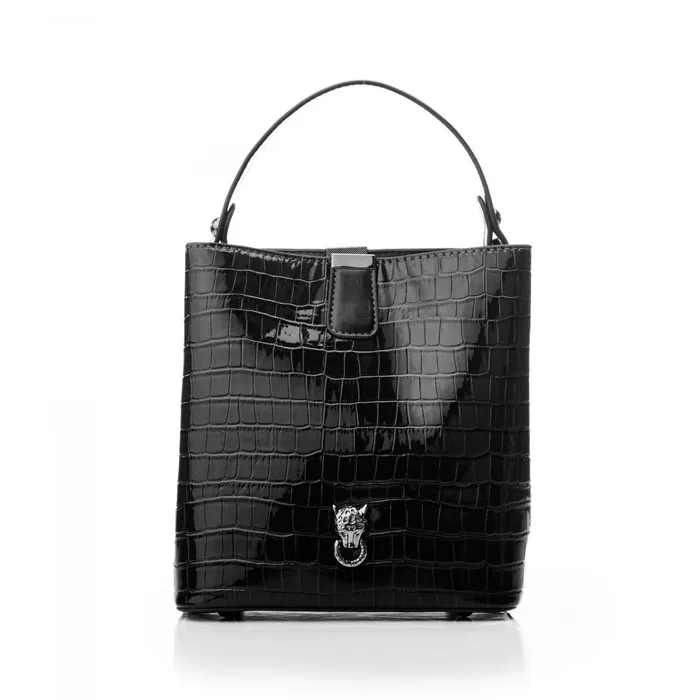 Shoulder Bags Women Moda In Pelle Adriana Bag Black Patent Mocc Croc