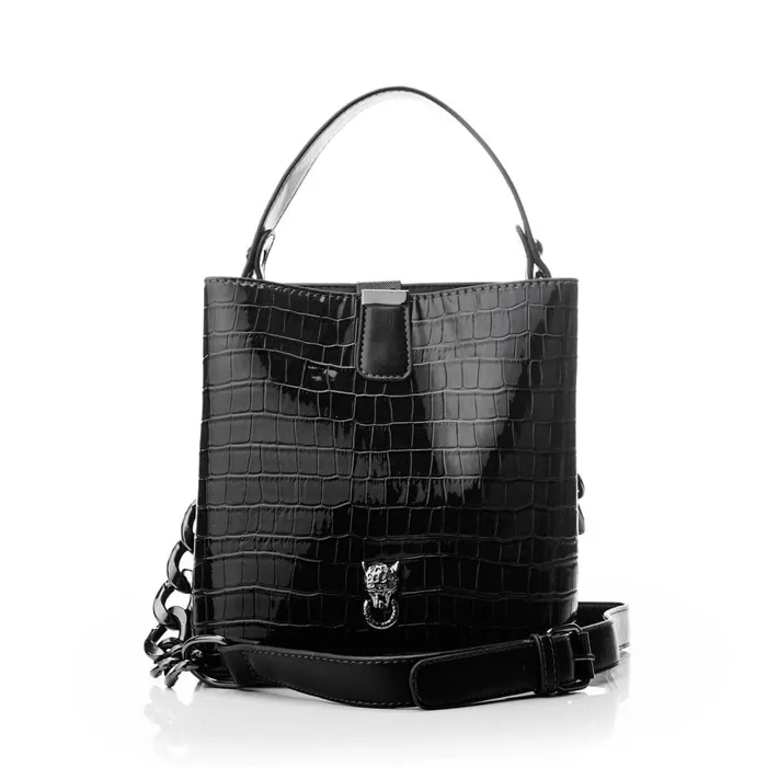 Shoulder Bags Women Moda In Pelle Adriana Bag Black Patent Mocc Croc