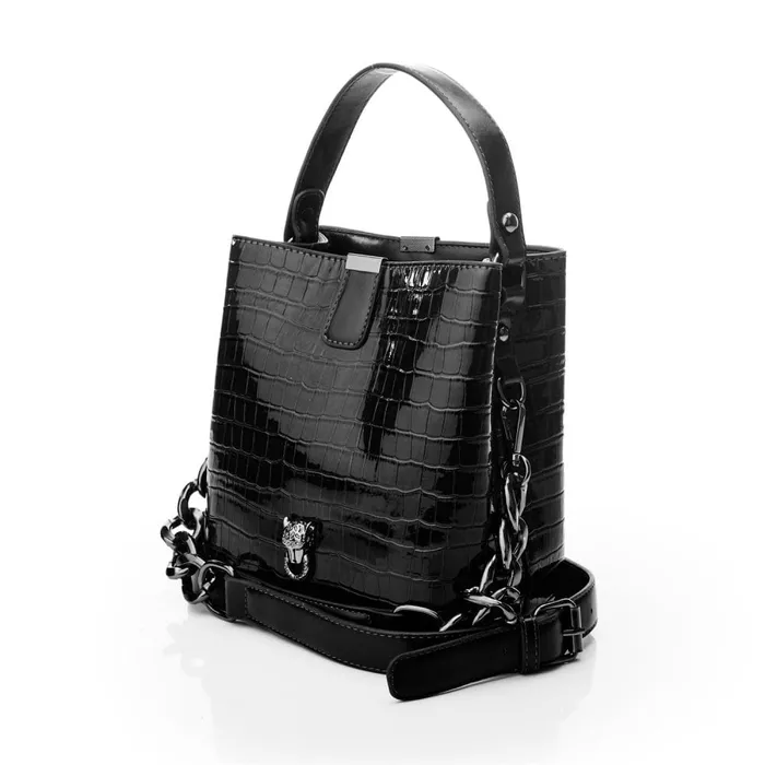 Shoulder Bags Women Moda In Pelle Adriana Bag Black Patent Mocc Croc
