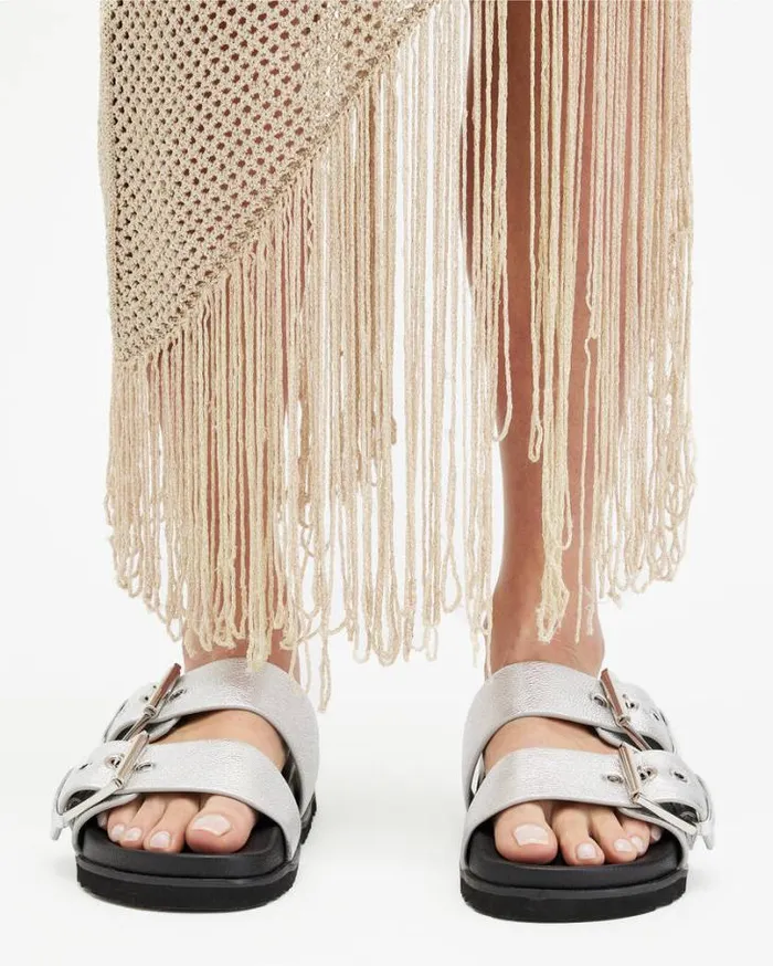 Sian Metallic Leather Sandals Metallic Silver Women AllSaints Swimwear and Beachwear Sian Metallic Leather Sandals Metallic Silver Women AllSaints Swimwear and Beachwear