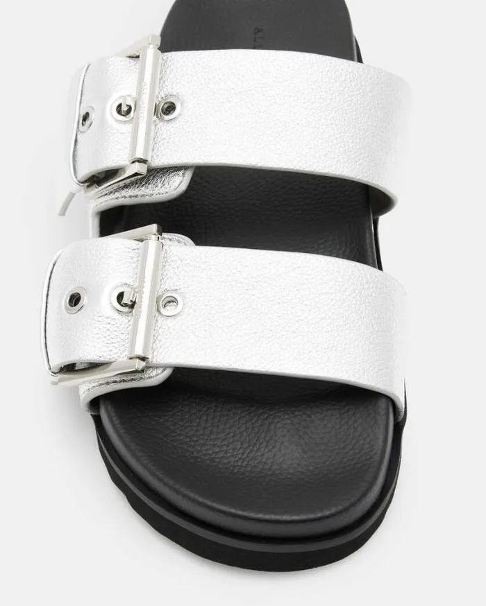Sian Metallic Leather Sandals Metallic Silver Women AllSaints Swimwear and Beachwear Sian Metallic Leather Sandals Metallic Silver Women AllSaints Swimwear and Beachwear