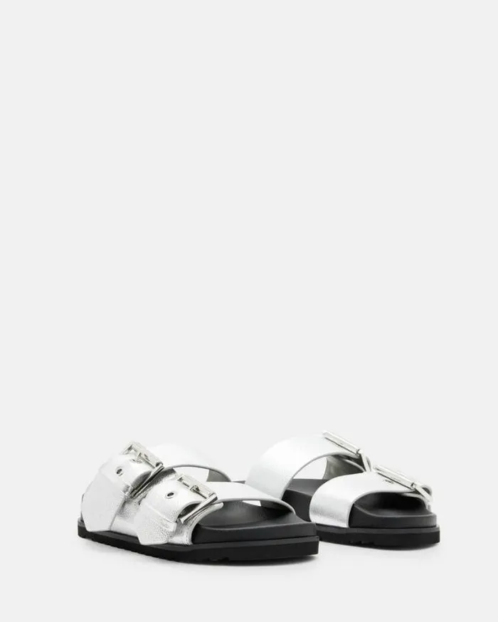 Sian Metallic Leather Sandals Metallic Silver Women AllSaints Swimwear and Beachwear Sian Metallic Leather Sandals Metallic Silver Women AllSaints Swimwear and Beachwear