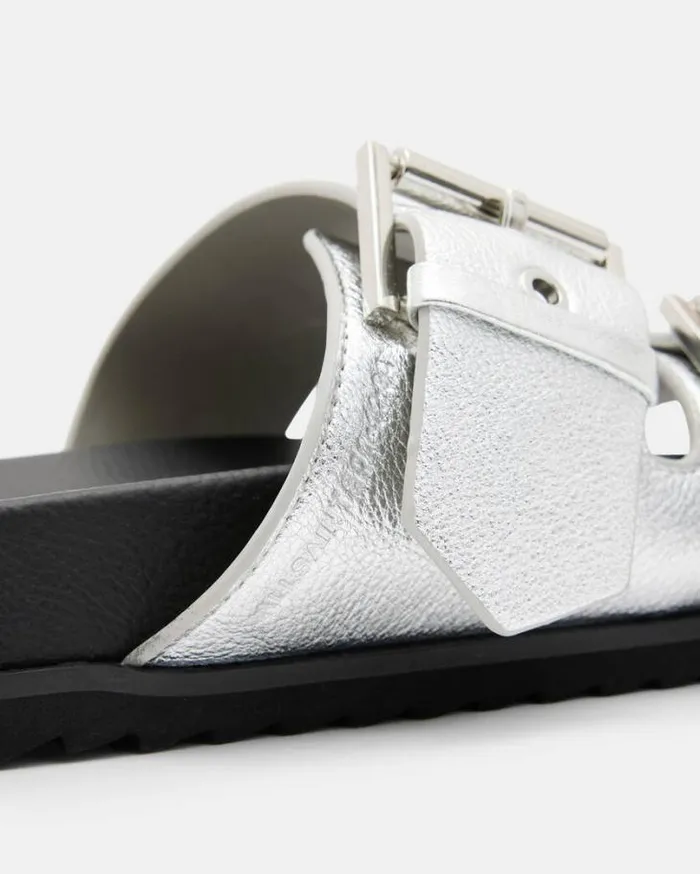 Sian Metallic Leather Sandals Metallic Silver Women AllSaints Swimwear and Beachwear Sian Metallic Leather Sandals Metallic Silver Women AllSaints Swimwear and Beachwear