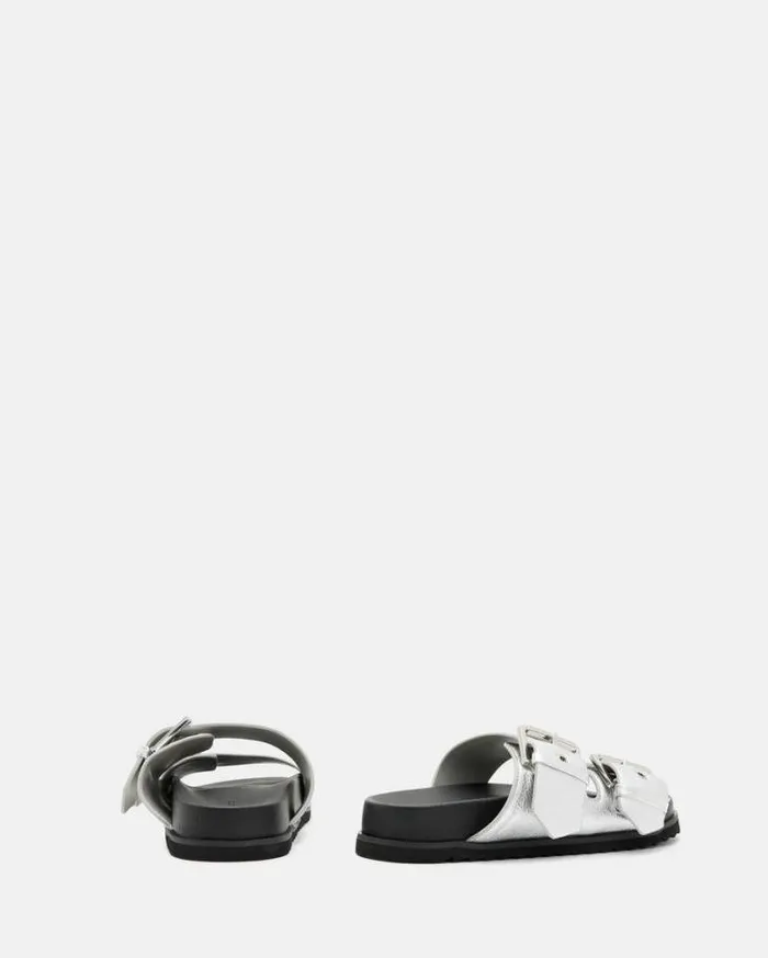 Sian Metallic Leather Sandals Metallic Silver Women AllSaints Swimwear and Beachwear Sian Metallic Leather Sandals Metallic Silver Women AllSaints Swimwear and Beachwear