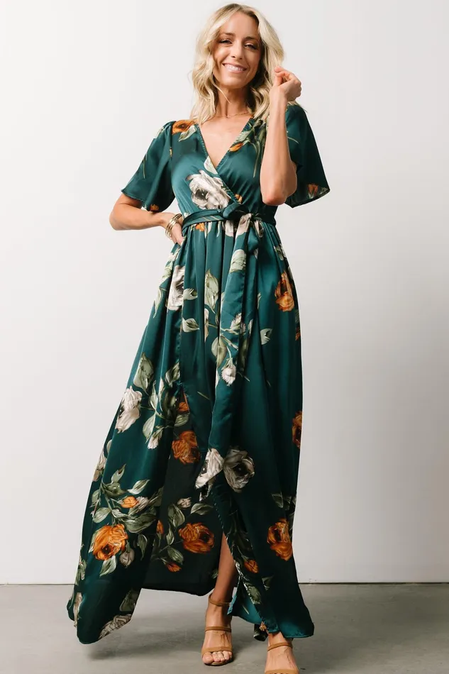 Sicily Satin Maxi Dress Deep Topaz Floral Women Baltic Born Mother Of The Bride