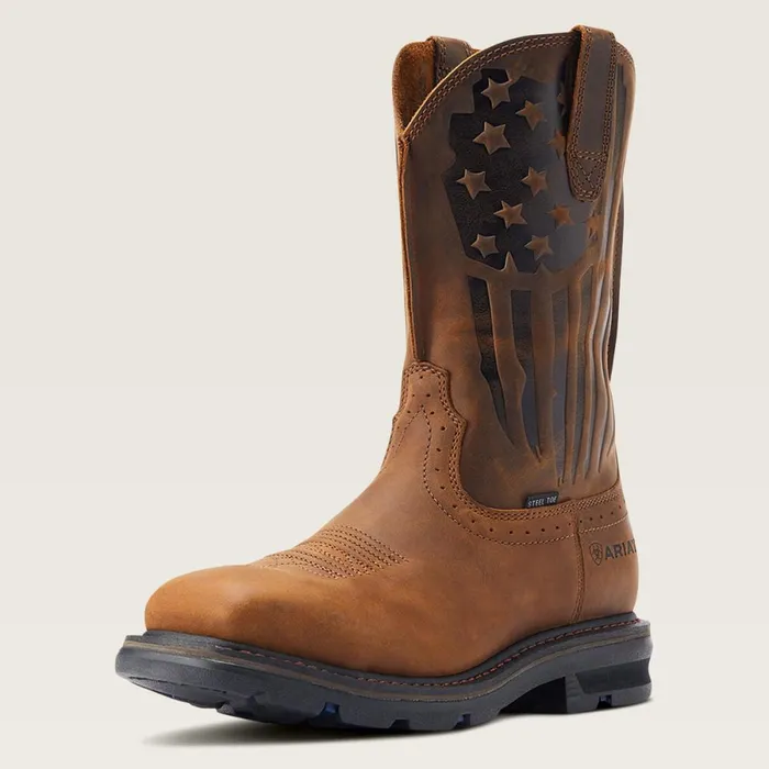 Sierra Shock Shield Patriot Steel Toe Work Boot Distressed Brown Men Ariat Work Boots