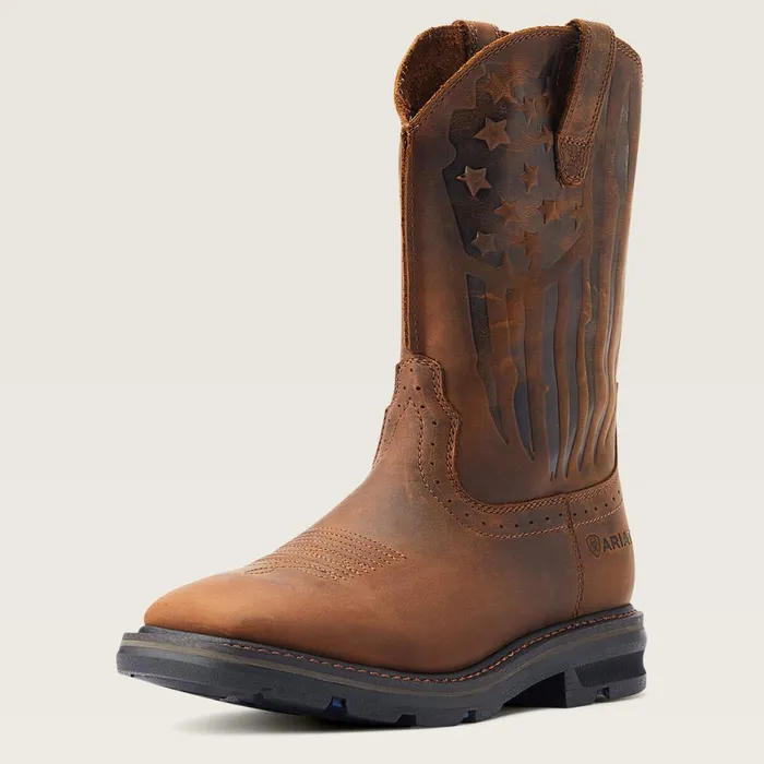 Sierra Shock Shield Patriot Work Boot Distressed Brown Men Ariat Western Boots