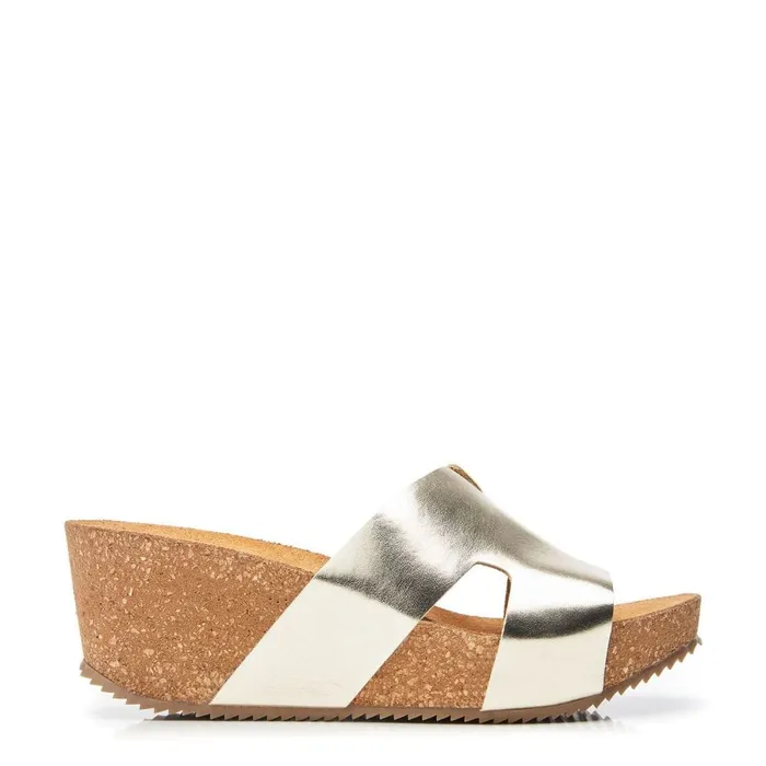 Slider Sandals Women Moda In Pelle Holle Champagne Leather
