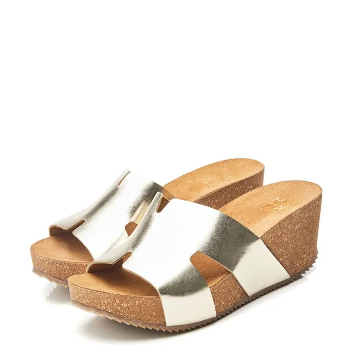 Slider Sandals Women Moda In Pelle Holle Champagne Leather