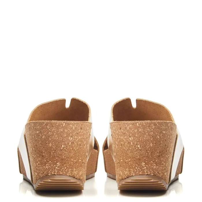 Slider Sandals Women Moda In Pelle Holle Champagne Leather