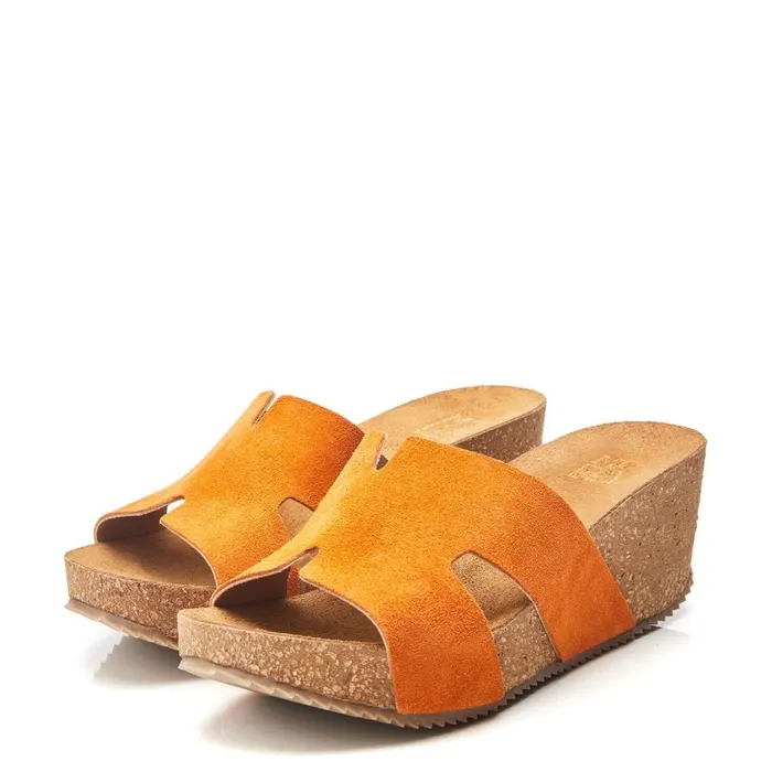 Slider Sandals Women Moda In Pelle Holle Orange Suede