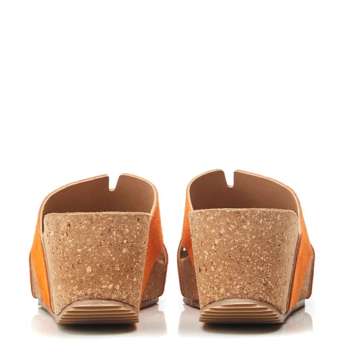 Slider Sandals Women Moda In Pelle Holle Orange Suede