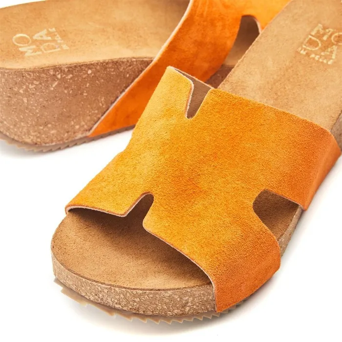 Slider Sandals Women Moda In Pelle Holle Orange Suede