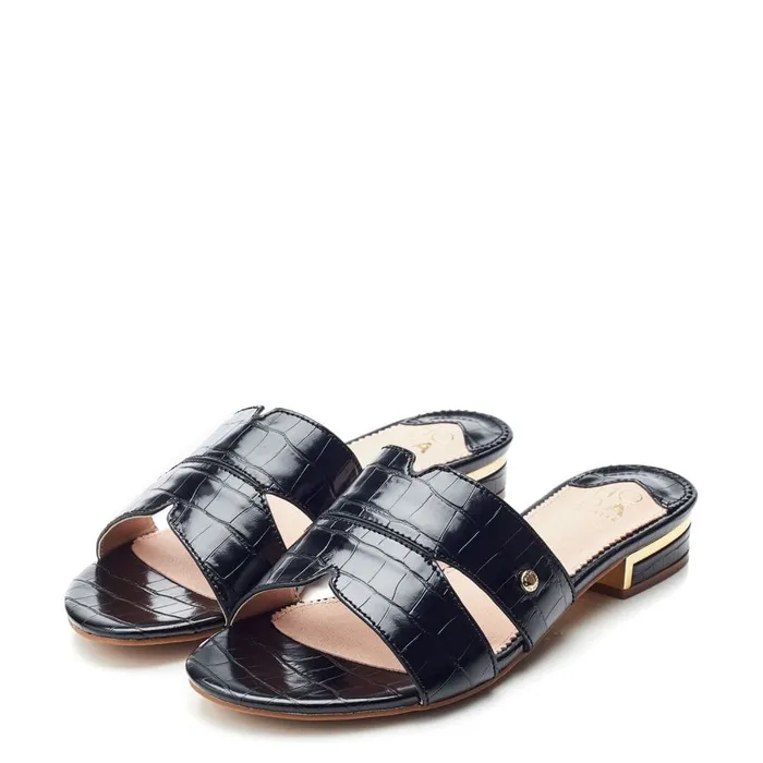 Slider Sandals Women Moda In Pelle Murah Black Patent Mocc Croc