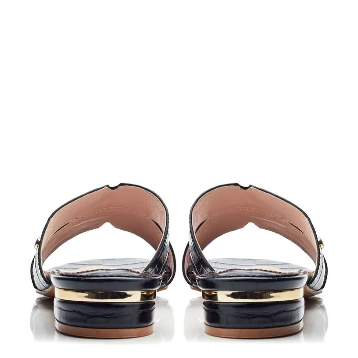 Slider Sandals Women Moda In Pelle Murah Black Patent Mocc Croc