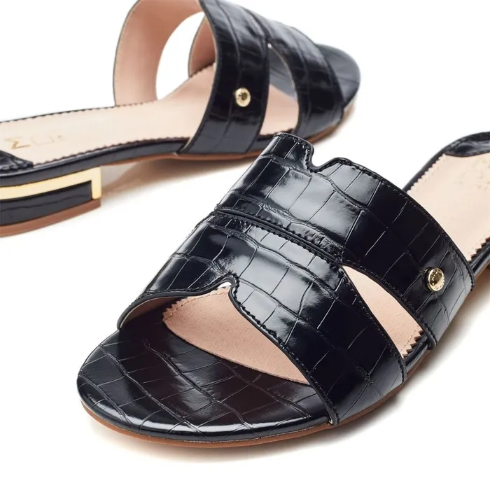 Slider Sandals Women Moda In Pelle Murah Black Patent Mocc Croc