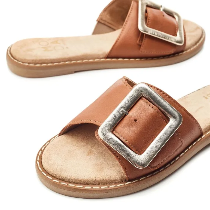 Slider Sandals Women Moda In Pelle Oliss Tan Leather
