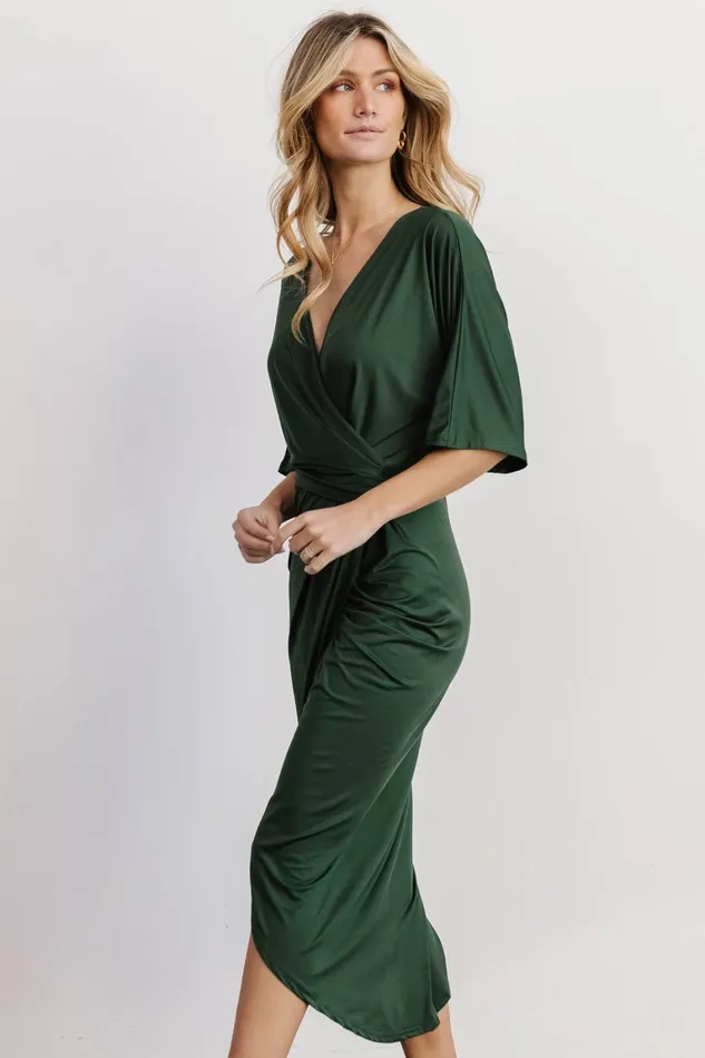 Solana Ruched Dress Hunter Green Women Baltic Born Midi Dresses